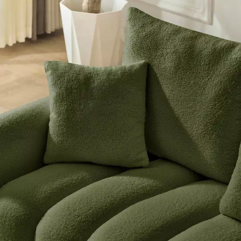 MAYEERTY 78 inch Premium Teddy Fabric Sofa with 3 Back Pillows and 3 Back Cushions Solid Wood Frame 3 Seat Sofa with Oversized Upholstered Chair Green