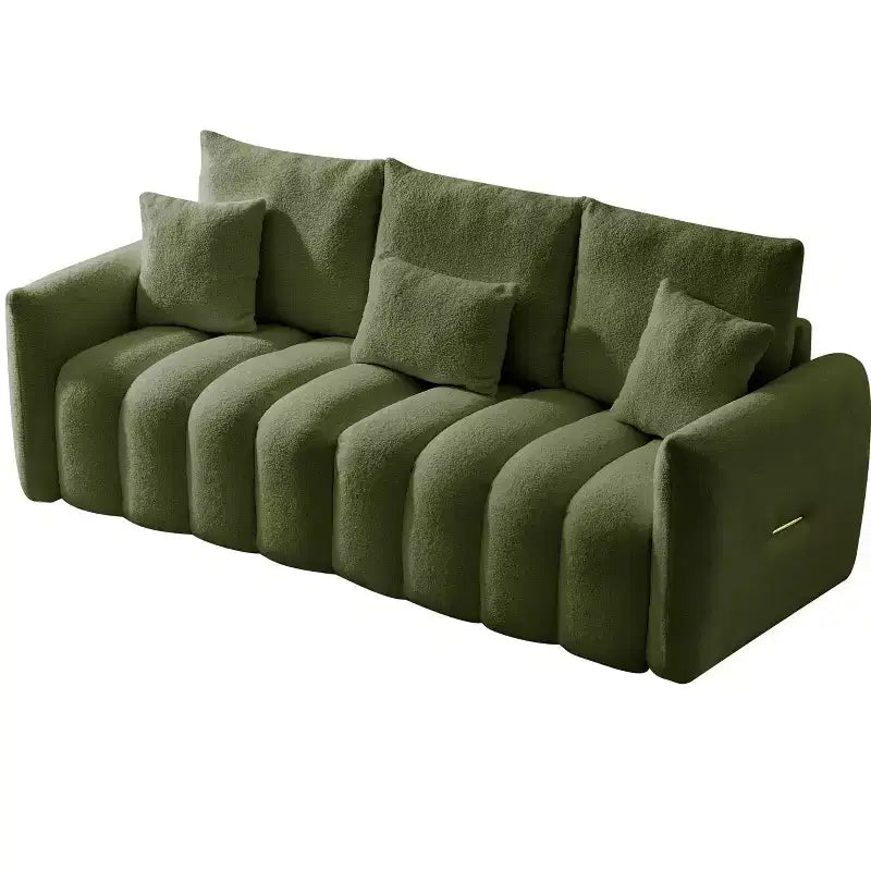 MAYEERTY 78 inch Premium Teddy Fabric Sofa with 3 Back Pillows and 3 Back Cushions Solid Wood Frame 3 Seat Sofa with Oversized Upholstered Chair Green