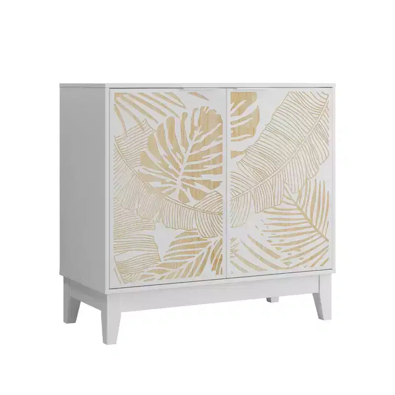 Buffet avec portes sculptées 31,5 po de largeur, meuble de rangement décoratif avec étagères réglables