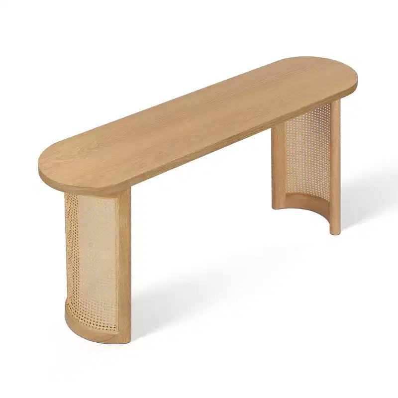 Console ovale de 152 cm avec pieds en cannage, Table de canapé étroite moderne pour entrée, salon et hall