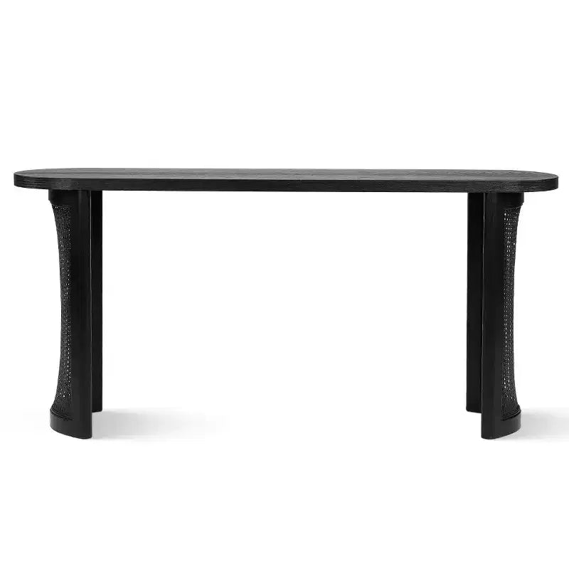 Console ovale de 152 cm avec pieds en cannage, Table de canapé étroite moderne pour entrée, salon et hall