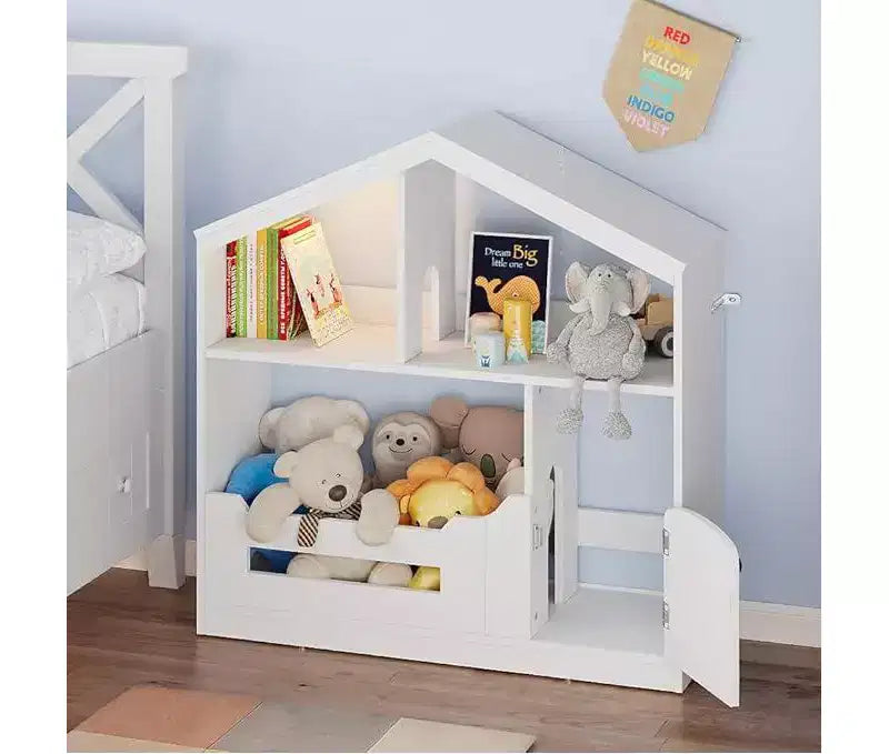 Bibliothèque pour enfants, Organisateur de rangement de jouets, Étagère à livres en bois pour tout-petits avec lumière à détecteur de mouvement pour enfants, Étagère à livres maison de poupée pour salle de jeux et chambre à coucher