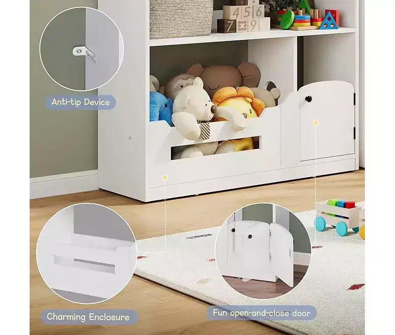 Bibliothèque pour enfants, Organisateur de rangement de jouets, Étagère à livres en bois pour tout-petits avec lumière à détecteur de mouvement pour enfants, Étagère à livres maison de poupée pour salle de jeux et chambre à coucher