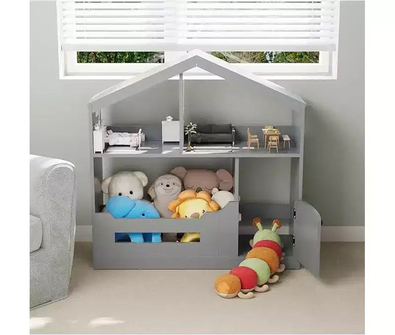 Bibliothèque pour enfants, Organisateur de rangement de jouets, Étagère à livres en bois pour tout-petits avec lumière à détecteur de mouvement pour enfants, Étagère à livres maison de poupée pour salle de jeux et chambre à coucher