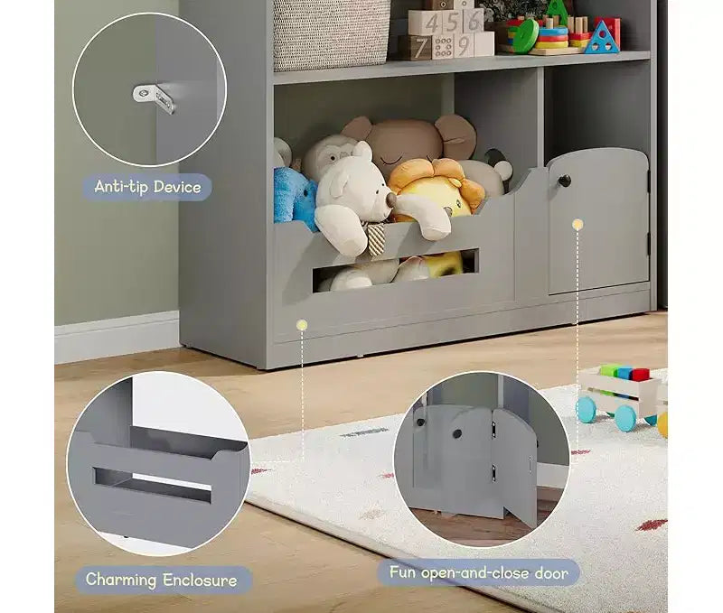 Bibliothèque pour enfants, Organisateur de rangement de jouets, Étagère à livres en bois pour tout-petits avec lumière à détecteur de mouvement pour enfants, Étagère à livres maison de poupée pour salle de jeux et chambre à coucher