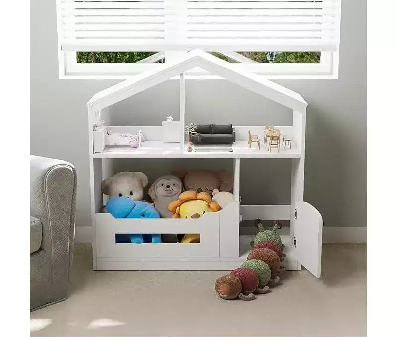 Bibliothèque pour enfants, Organisateur de rangement de jouets, Étagère à livres en bois pour tout-petits avec lumière à détecteur de mouvement pour enfants, Étagère à livres maison de poupée pour salle de jeux et chambre à coucher