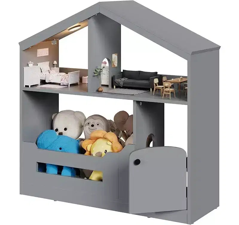 Kids Bookshelf, Toy Storage Organizer, Wooden Toddler Bookcase w/Motion Sensor Light for Kids, Dollhouse Bookshelf for Playroom Bedroom