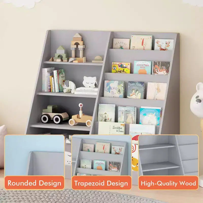 Étagère à Livres Moderne pour Enfants, Bibliothèque Multifonctionnelle en Bois avec Étagères d'Exposition, Étagères de Présentation pour Chambre, Salon, Salle de Jeux