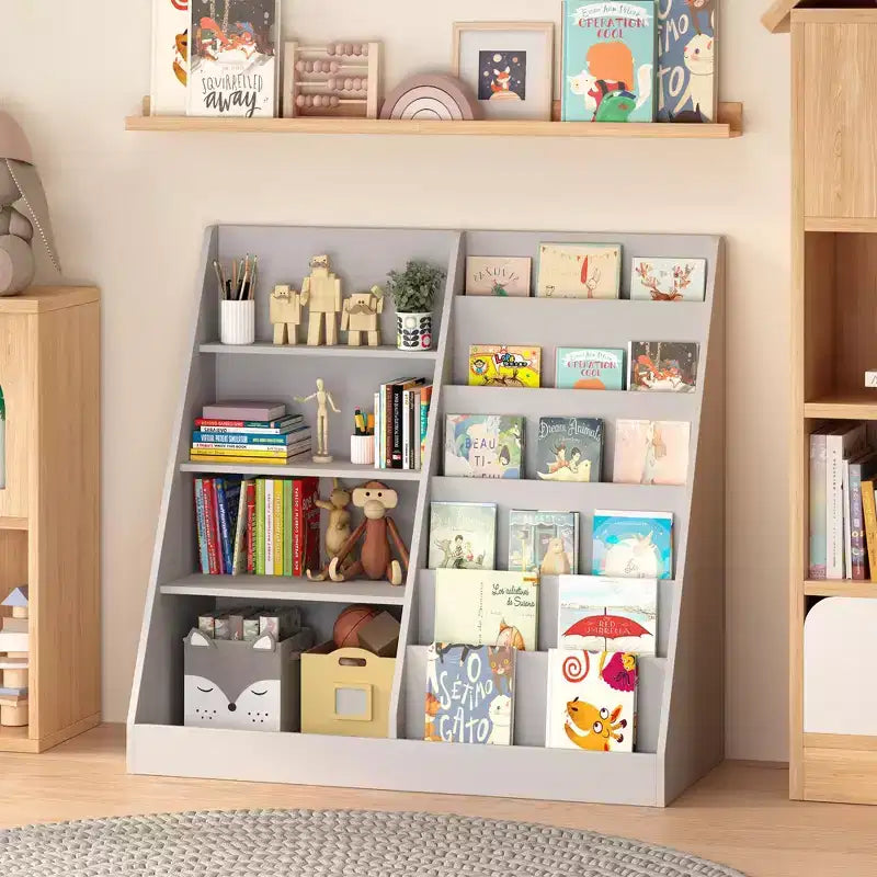 Étagère à Livres Moderne pour Enfants, Bibliothèque Multifonctionnelle en Bois avec Étagères d'Exposition, Étagères de Présentation pour Chambre, Salon, Salle de Jeux