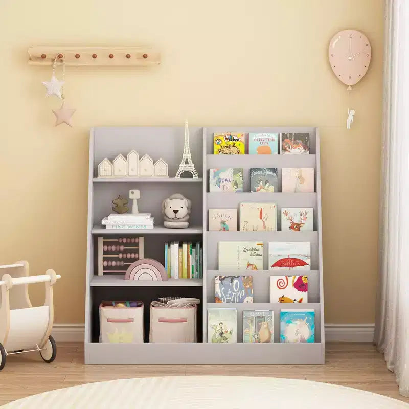Étagère à Livres Moderne pour Enfants, Bibliothèque Multifonctionnelle en Bois avec Étagères d'Exposition, Étagères de Présentation pour Chambre, Salon, Salle de Jeux