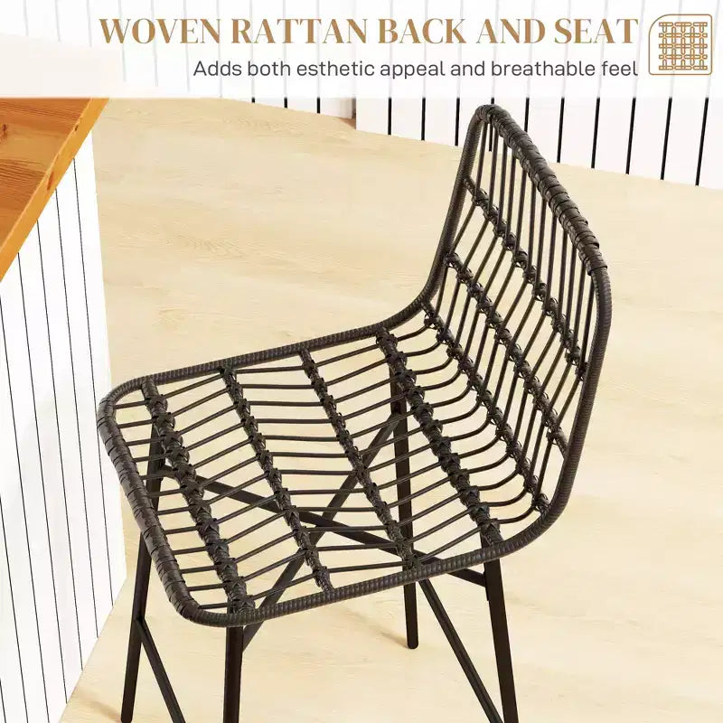 Tabourets de bar en rotin de 2, hauteur comptoir de 66 cm avec dossier, chaises de bar pour îlot de cuisine