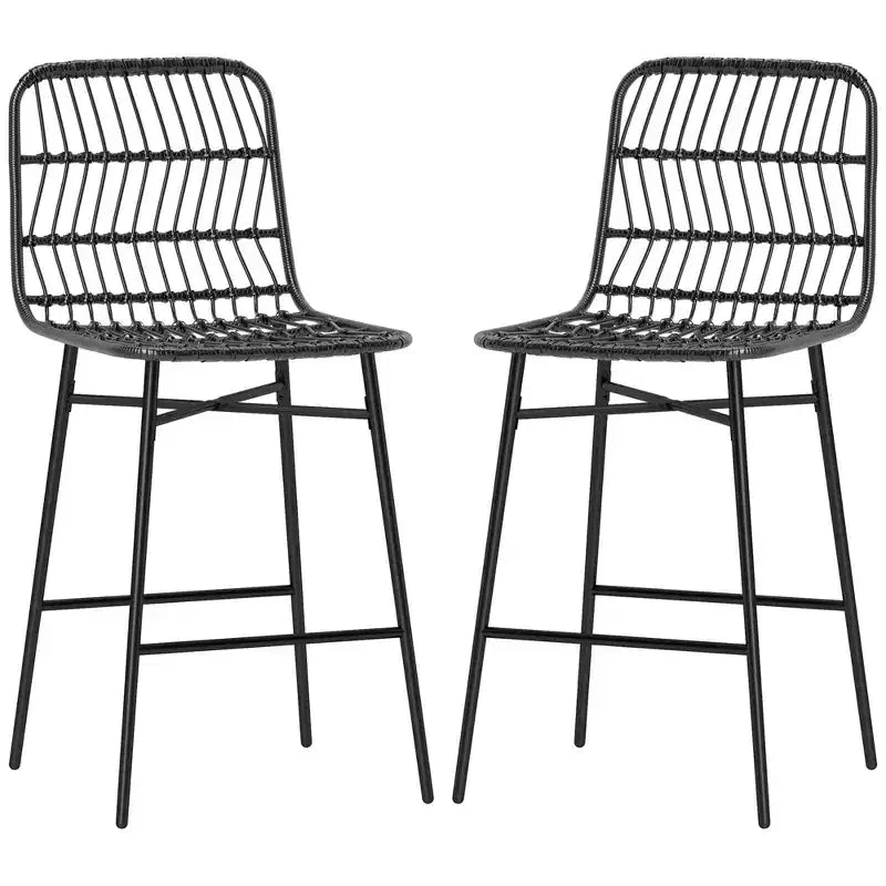 Rattan Counter Bar Stools Set of 2, 26 Counter Height Barstools with Back, Bar Chairs for Kitchen Island