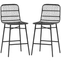 Rattan Counter Bar Stools Set of 2, 26 Counter Height Barstools with Back, Bar Chairs for Kitchen Island