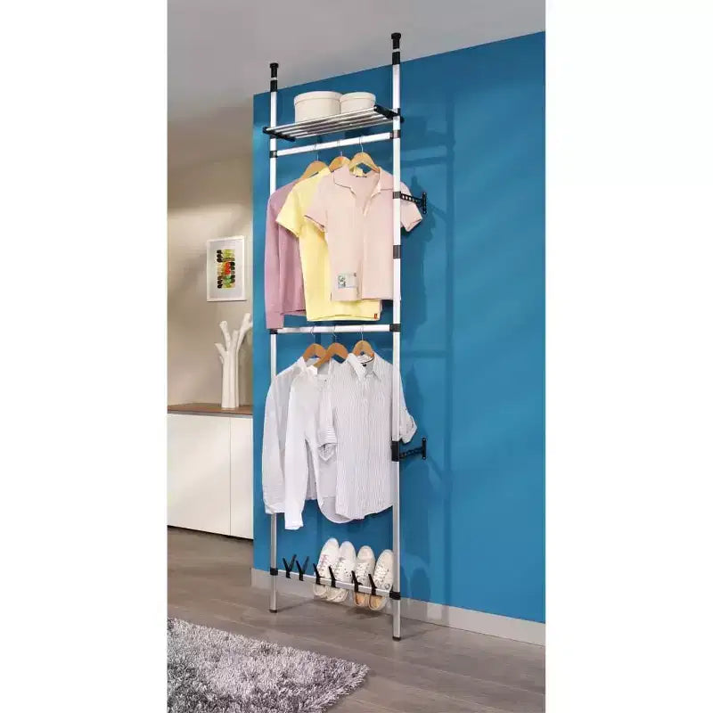 vidaXL Telescopic Wardrobe System with Rods and Shelf Aluminum
