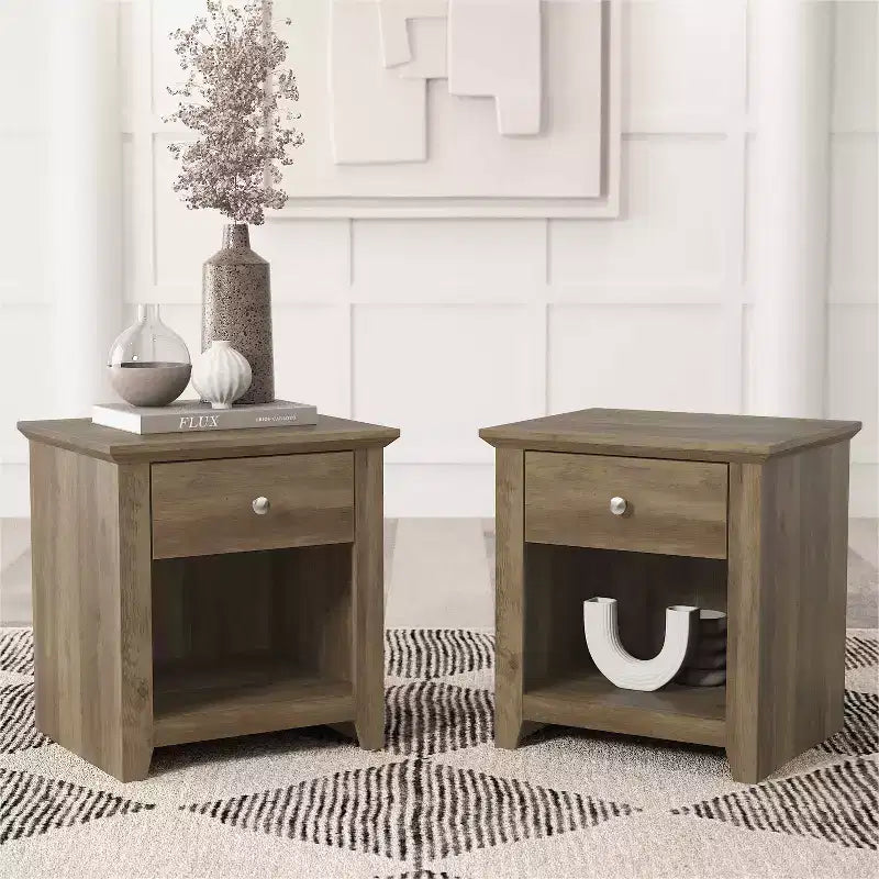 Tables de Chevet Modernes 1 Tiroir avec Rangement Ouvert, Lot de 2 49 cm (L) x 43 cm (P) x 53 cm (H)