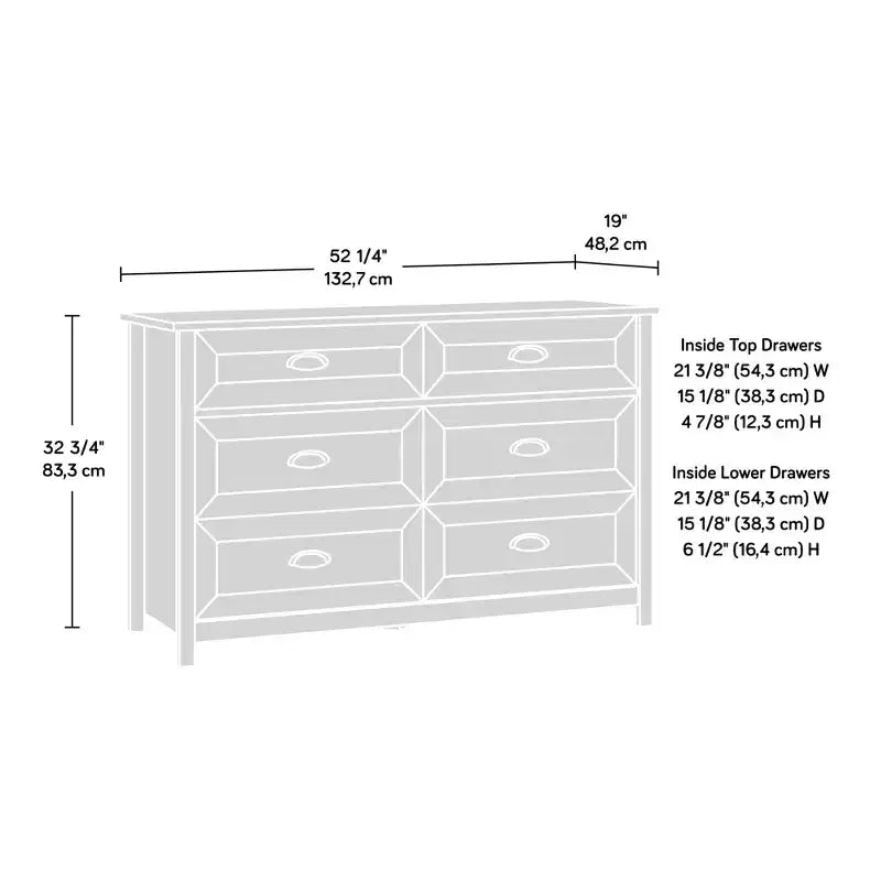 Commode rustique en bois à 6 tiroirs de 52 po