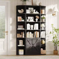 COZONY 75 Tall 6-Tier Wooden Bookshelf with Storage Cabinet & Doors, Grey Wide Organizer and Display Shelf for Bedroom, Living Room, Home Office