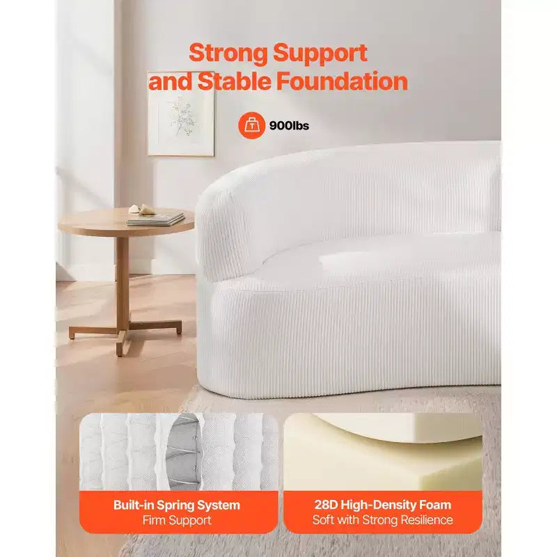 VEVOR Luxury Modern Cloud Plush Sectional Sofa, 112 Curved Modular Couch with 4 Pillows - Oversized Deep Seat Corduroy Fabric, White