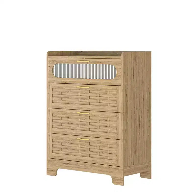 Commode à 4 tiroirs pour chambre à coucher, commode en rotin et bois, commodes hautes et grandes, commode de placard de chambre à coucher, bois