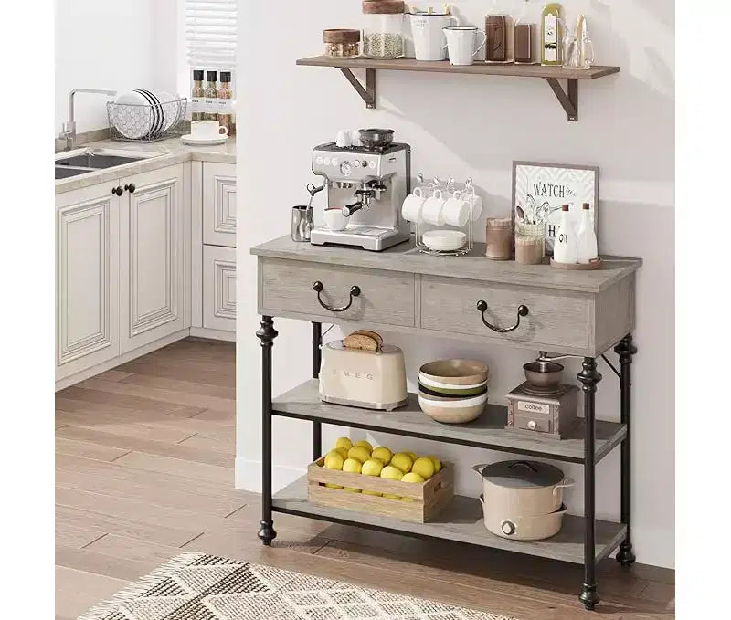 Petite console d'entrée avec 3 tiroirs, table de canapé étroite avec étagères de rangement pour salon, couloir, chambre à coucher