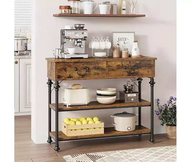 Petite console d'entrée avec 3 tiroirs, table de canapé étroite avec étagères de rangement pour salon, couloir, chambre à coucher