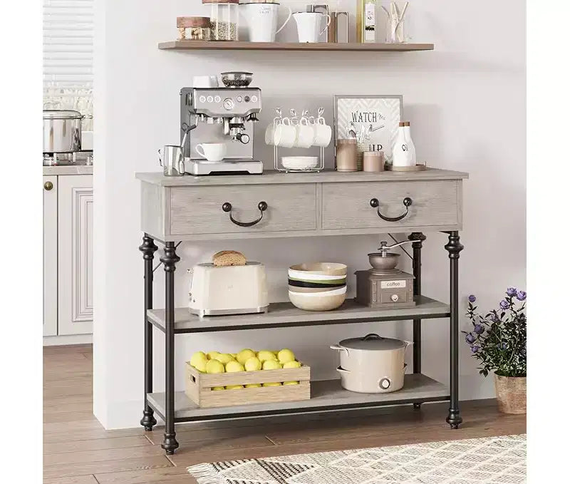 Petite console d'entrée avec 3 tiroirs, table de canapé étroite avec étagères de rangement pour salon, couloir, chambre à coucher