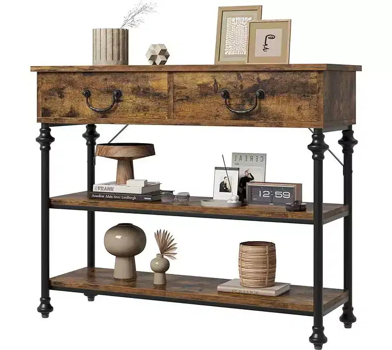 Small Entryway Console Table with 3 Drawers, Narrow Sofa Table with Storage Shelves for Living Room, Hallway, Bedroom