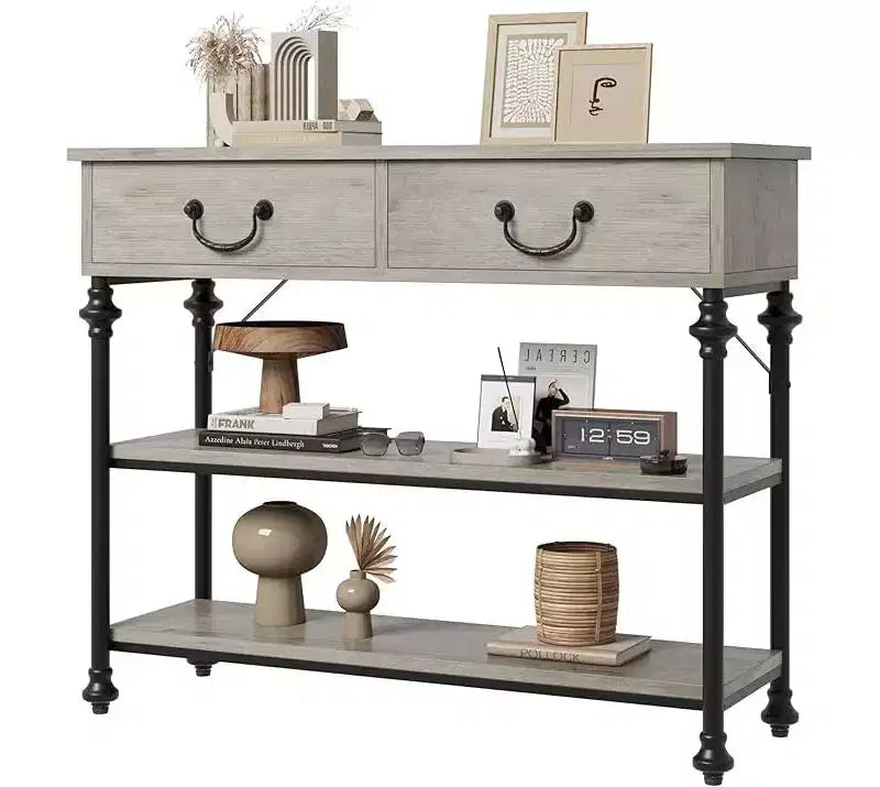 Petite console d'entrée avec 3 tiroirs, table de canapé étroite avec étagères de rangement pour salon, couloir, chambre à coucher
