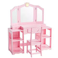 Table et Chaise de Coiffeuse 2 en 1 pour Enfants avec Armoire de Rangement et Miroir Triple Pliant pour Filles