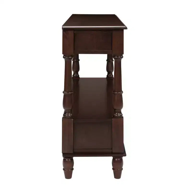 Console étroite en bois massif de 137 cm avec rangement, table de canapé moderne à 2 niveaux, table d'entrée pour salon, couloir ou foyer