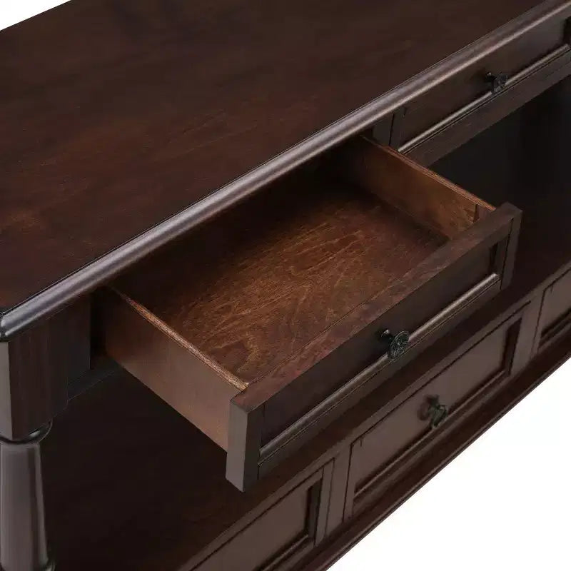 Console étroite en bois massif de 137 cm avec rangement, table de canapé moderne à 2 niveaux, table d'entrée pour salon, couloir ou foyer
