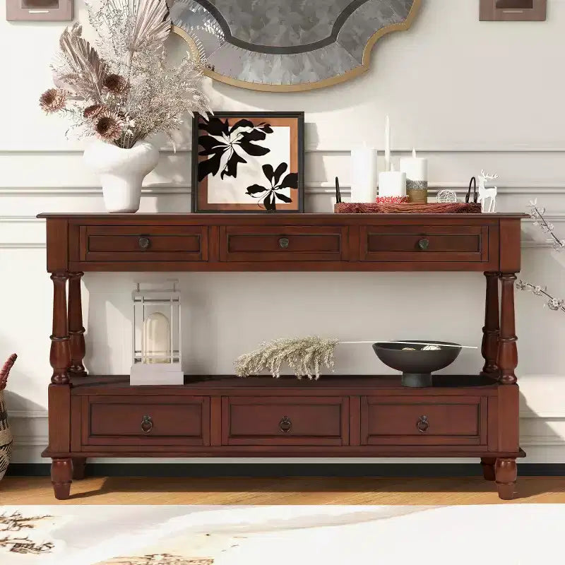 Console étroite en bois massif de 137 cm avec rangement, table de canapé moderne à 2 niveaux, table d'entrée pour salon, couloir ou foyer