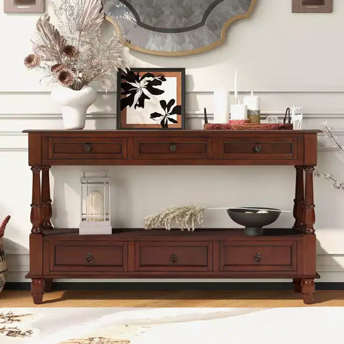Console étroite en bois massif de 137 cm avec rangement, table de canapé moderne à 2 niveaux, table d'entrée pour salon, couloir ou foyer