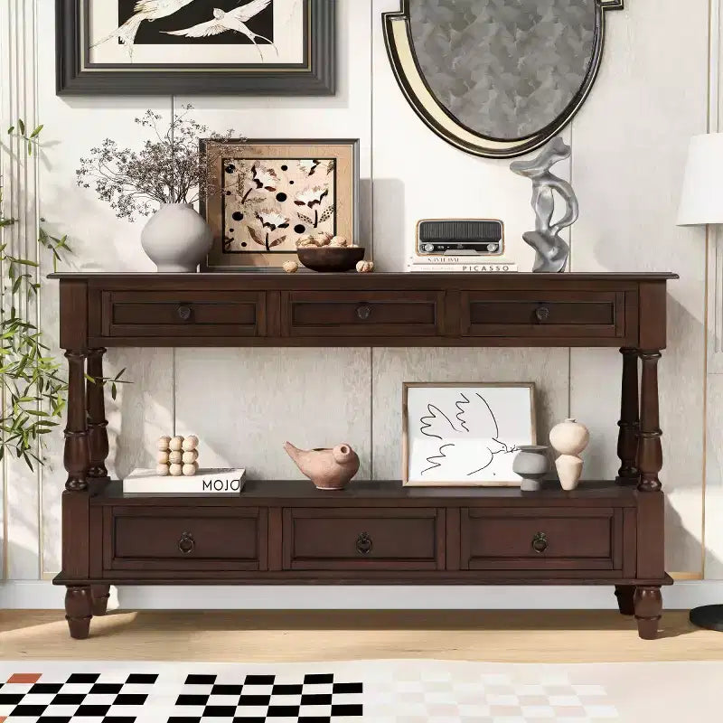 Console étroite en bois massif de 137 cm avec rangement, table de canapé moderne à 2 niveaux, table d'entrée pour salon, couloir ou foyer
