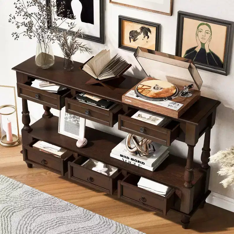 Console étroite en bois massif de 137 cm avec rangement, table de canapé moderne à 2 niveaux, table d'entrée pour salon, couloir ou foyer