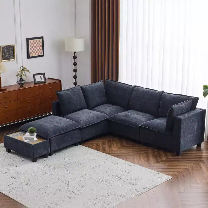 Whisen 90 U-shaped Sectional Sofa Modular Sofa Couch with a Movable Ottoman , a Coffee Table with Hidden Charging Devices