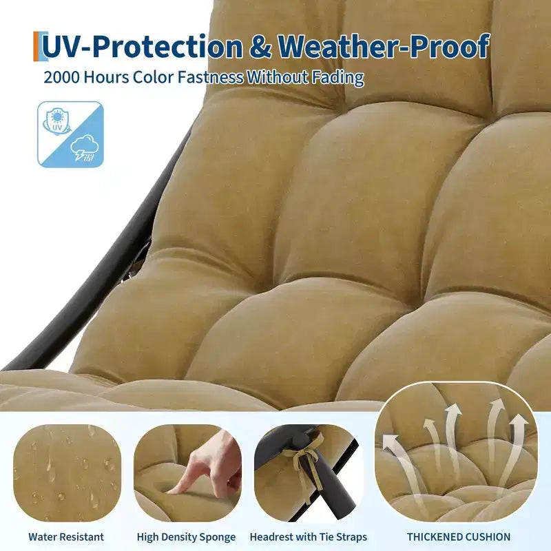 Papasan Rocking Chair with Cushion, Oversized Outdoor Rocking Chair, All Weather Rocking Papasan Chair for Bedroom/Living Room/Porch/Garden/Patio