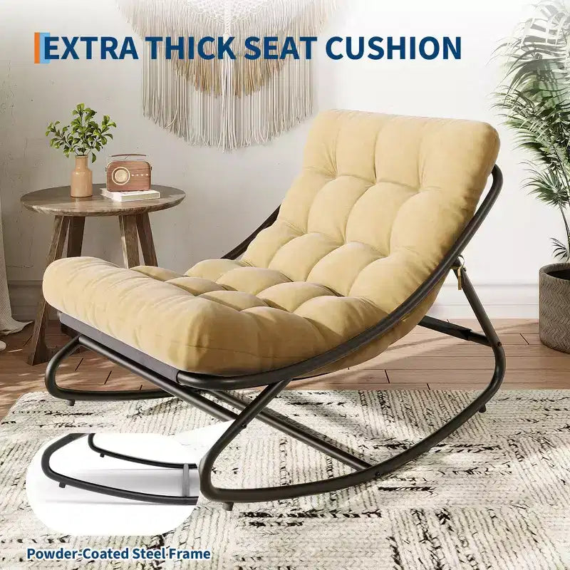 Papasan Rocking Chair with Cushion, Oversized Outdoor Rocking Chair, All Weather Rocking Papasan Chair for Bedroom/Living Room/Porch/Garden/Patio