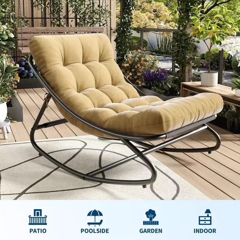 Papasan Rocking Chair with Cushion, Oversized Outdoor Rocking Chair, All Weather Rocking Papasan Chair for Bedroom/Living Room/Porch/Garden/Patio