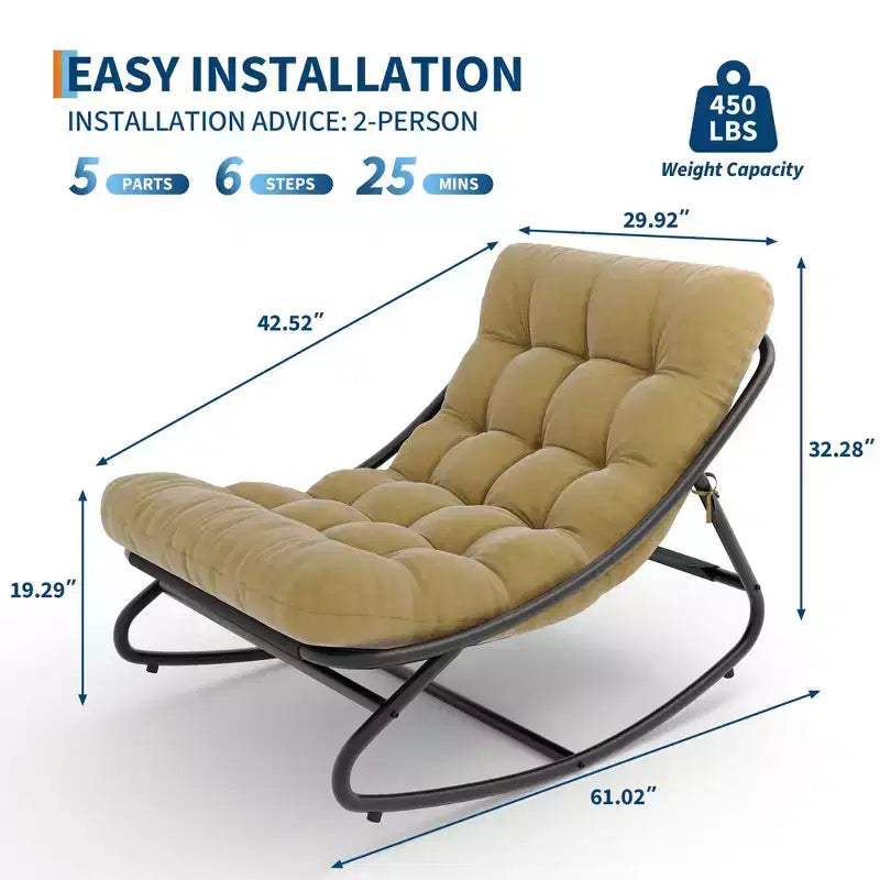 Papasan Rocking Chair with Cushion, Oversized Outdoor Rocking Chair, All Weather Rocking Papasan Chair for Bedroom/Living Room/Porch/Garden/Patio