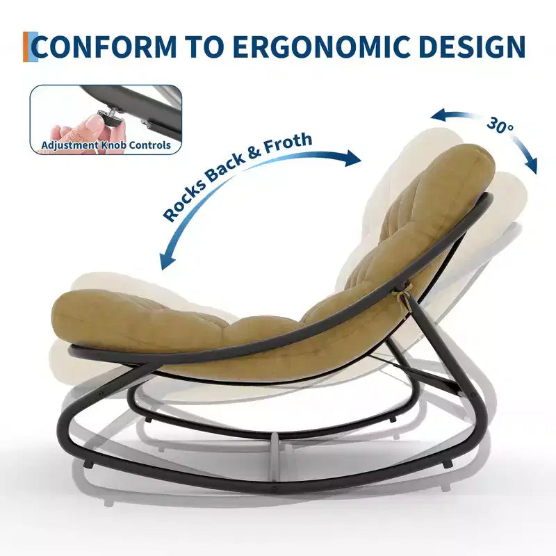 Papasan Rocking Chair with Cushion, Oversized Outdoor Rocking Chair, All Weather Rocking Papasan Chair for Bedroom/Living Room/Porch/Garden/Patio