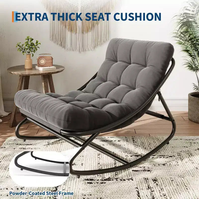 Papasan Rocking Chair with Cushion, Oversized Outdoor Rocking Chair, All Weather Rocking Papasan Chair for Bedroom/Living Room/Porch/Garden/Patio