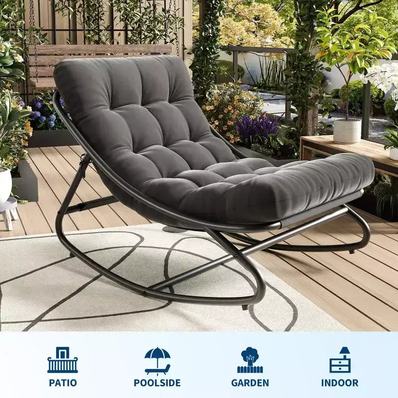 Papasan Rocking Chair with Cushion, Oversized Outdoor Rocking Chair, All Weather Rocking Papasan Chair for Bedroom/Living Room/Porch/Garden/Patio
