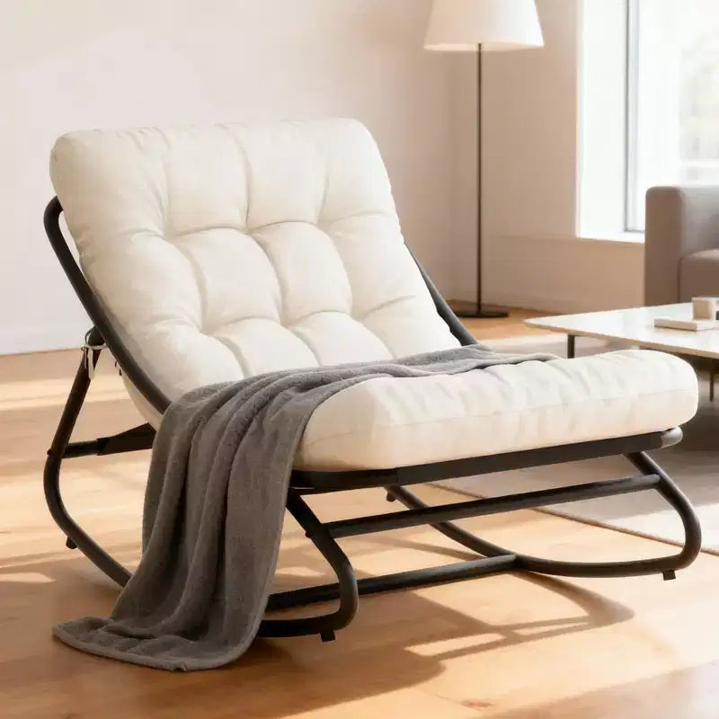 Papasan Rocking Chair with Cushion, Oversized Outdoor Rocking Chair, All Weather Rocking Papasan Chair for Bedroom/Living Room/Porch/Garden/Patio