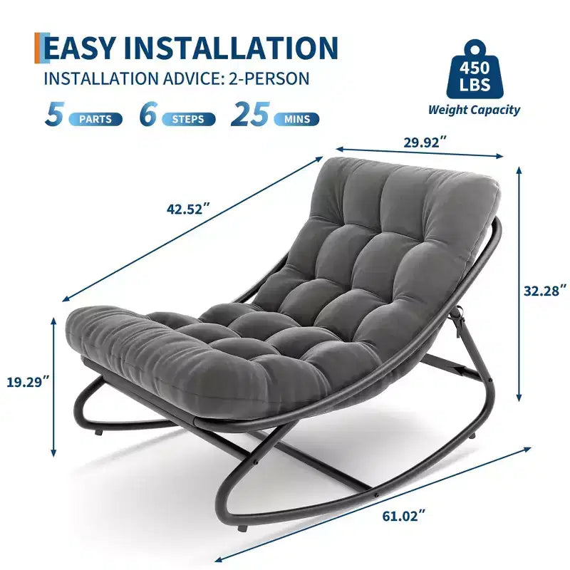 Papasan Rocking Chair with Cushion, Oversized Outdoor Rocking Chair, All Weather Rocking Papasan Chair for Bedroom/Living Room/Porch/Garden/Patio