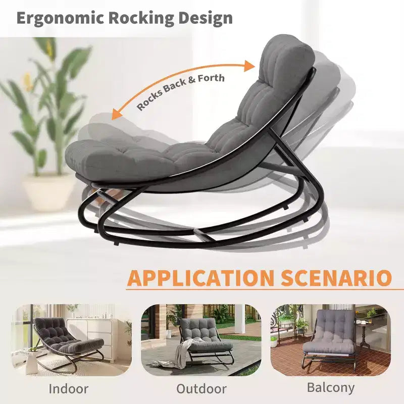 Papasan Rocking Chair with Cushion, Oversized Outdoor Rocking Chair, All Weather Rocking Papasan Chair for Bedroom/Living Room/Porch/Garden/Patio