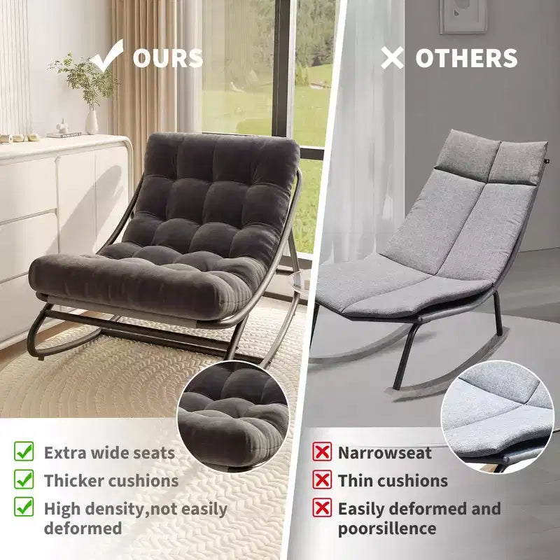 Papasan Rocking Chair with Cushion, Oversized Outdoor Rocking Chair, All Weather Rocking Papasan Chair for Bedroom/Living Room/Porch/Garden/Patio