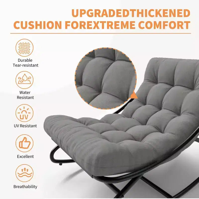 Papasan Rocking Chair with Cushion, Oversized Outdoor Rocking Chair, All Weather Rocking Papasan Chair for Bedroom/Living Room/Porch/Garden/Patio