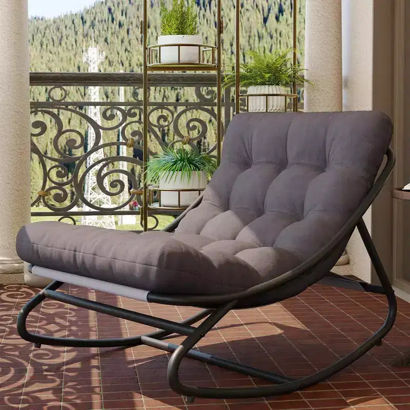Papasan Rocking Chair with Cushion, Oversized Outdoor Rocking Chair, All Weather Rocking Papasan Chair for Bedroom/Living Room/Porch/Garden/Patio