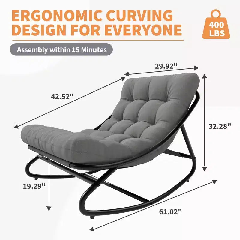 Papasan Rocking Chair with Cushion, Oversized Outdoor Rocking Chair, All Weather Rocking Papasan Chair for Bedroom/Living Room/Porch/Garden/Patio